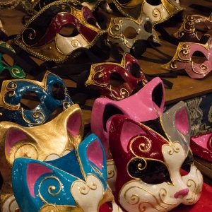 Katzenmasken bei Mistero Buffo in Venedig