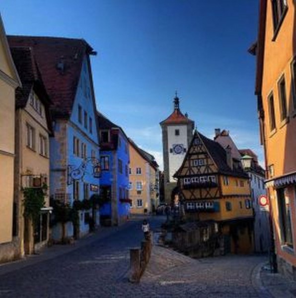 Street and medieval tower in Rothenburg