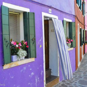 Door with curtains in Burano