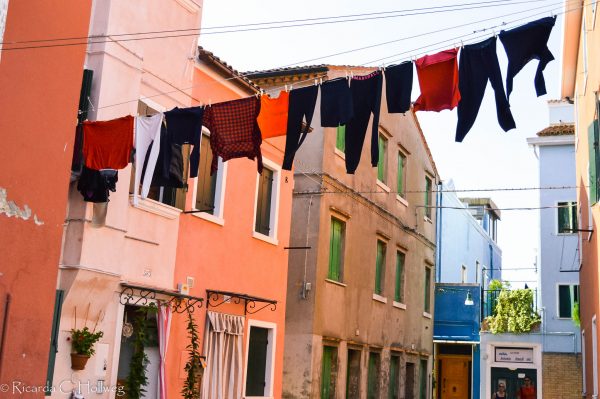 Lane with colorful laundry in Burano