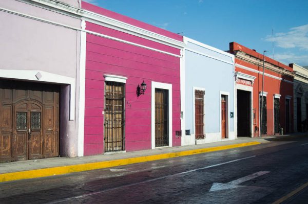 multicolored row of houses in Mérida Mexico