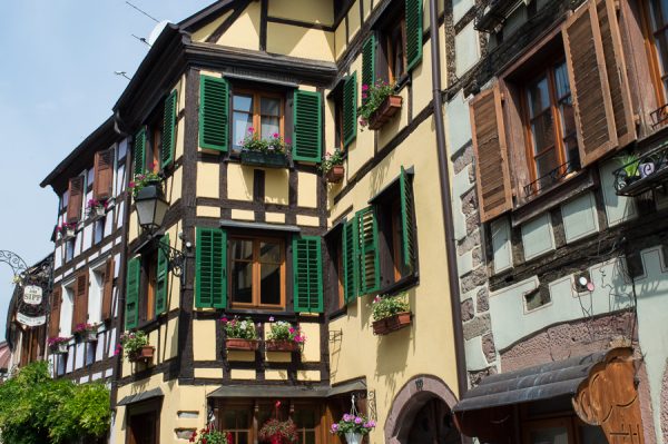 Half timbered houses with flowers in Ribeauvillé
