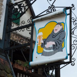 Sign with monch and beer in Ribeauvillé