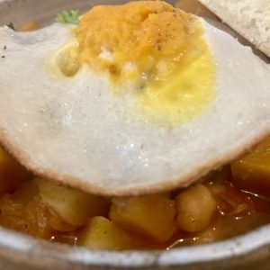 vegan breakfast in Bali: plant-based fried egg at Alchemy Ubud