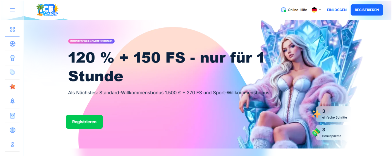 Ice Casino mit Willkommenspaketen und wöchentlichem Cashback