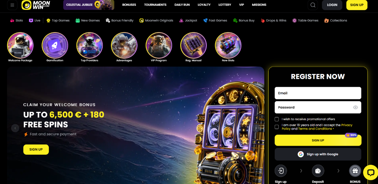 Moonwin Casino mit umfangreicher Spielauswahl und hohen Auszahlungsgrenzen